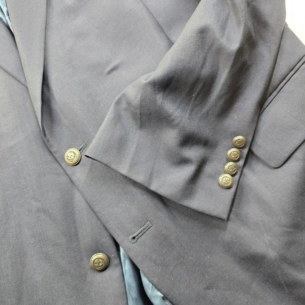 JoS‎ A Bank Wool Blazer Mens 50R Navy Blue Metal Gold Crest Buttons Sport Coat